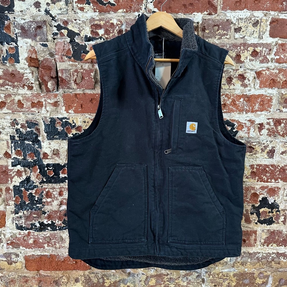 Carhartt Vest Black Mens Small Canvas Sherpa Lined Full Zip